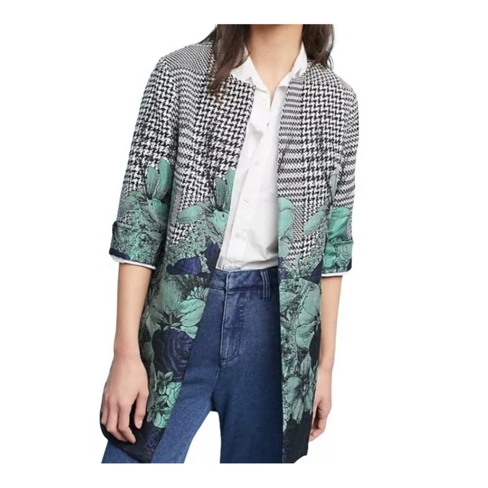 Eva Franco x Anthropologie Floral‎ & Houndstooth Size 2 Black Blue Artsy Jacket